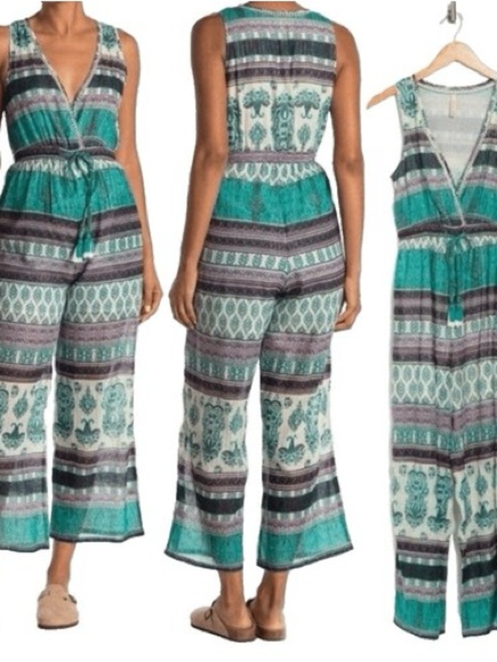 RAGA Teal and White BOHO Sleeveless Wide-Leg Jumpsuit